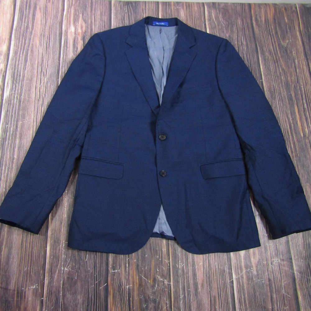 Suit Jacket Paul Betenly Mens 42R Blue Solid 2 Piece Wool Blazer Formal Business